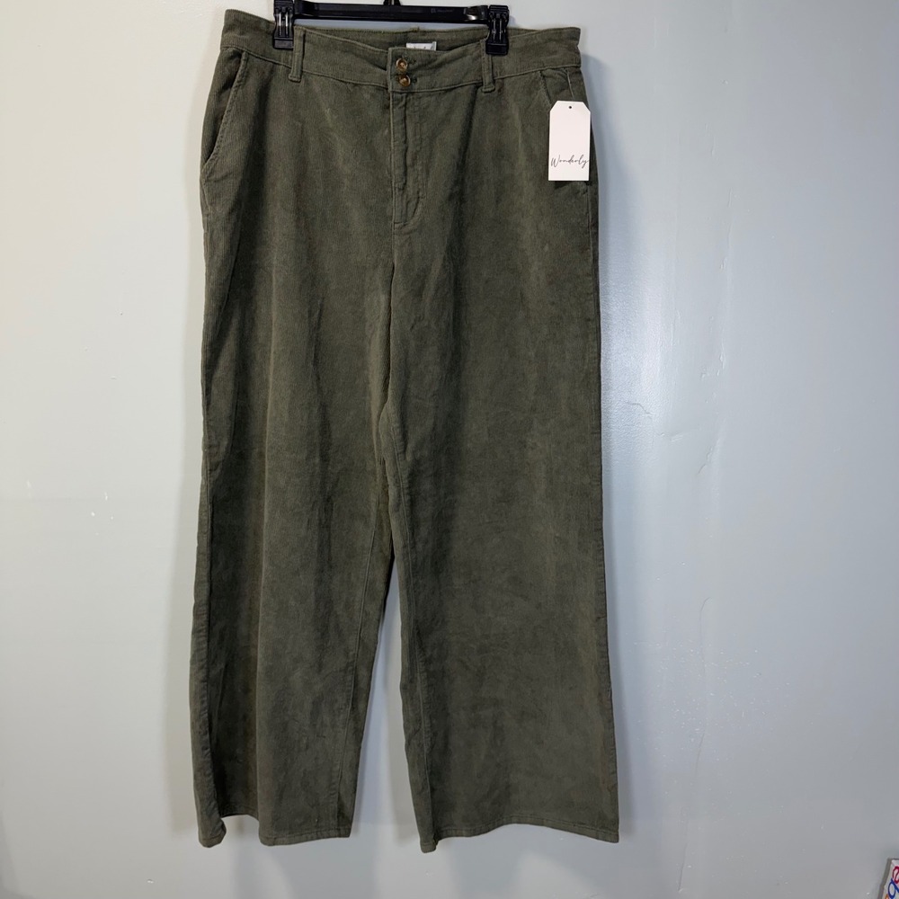 Wonderly Olive Drab Corduroy Wide Leg Pants Womens 16 High Rise Stretch